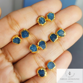 Raw Neon Apatite Earrings, Gold Plated Studs, Electroplated Raw Crystal Earrings, Rough Gemstone Earrings, Stud Earrings, Raw Stud Earrings